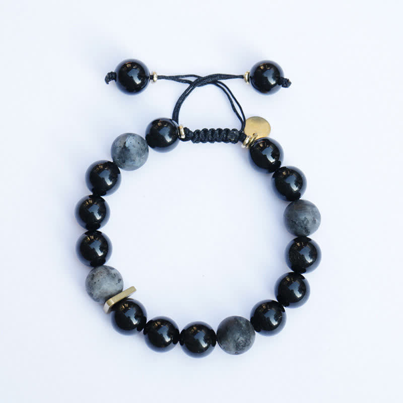 Buddha Stones Zwarte obsidiaan, zwarte glittersteen, Armband - Ronde kralen - 17-21 cm - image 6