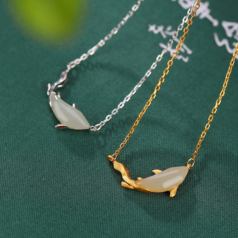 Buddha Stones Halskettinghanger van 925 sterling zilver met witte jade dolfijn als Ketting - image 1