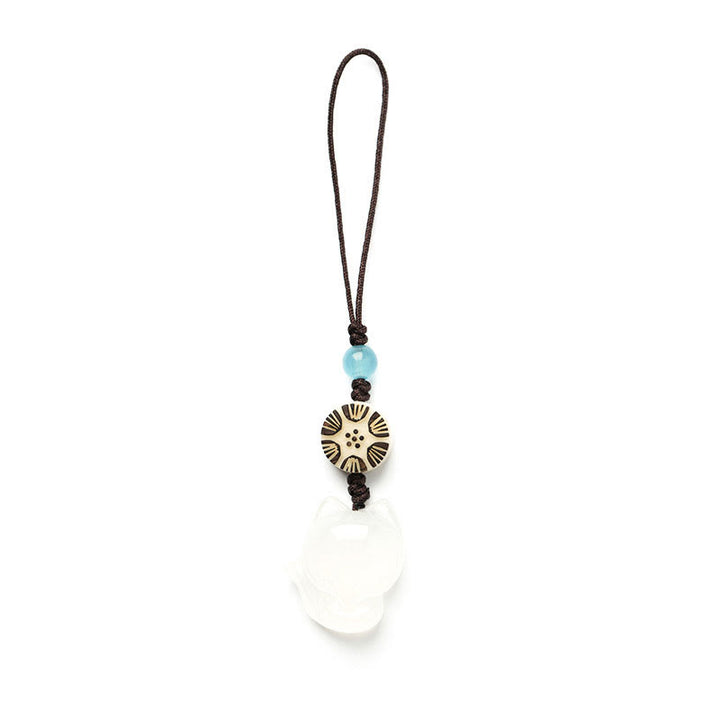 Natuurlijke chalcedoon Telefoonhanger decoratie met vossenmotief. - image 8
