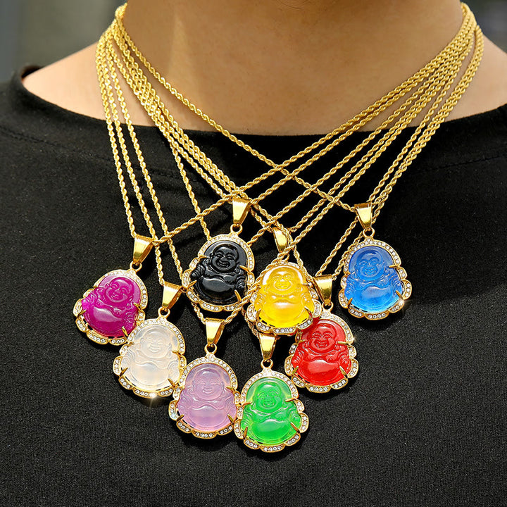 Buddha Stones Ketting met lachende Boeddha van jade, 18 karaats verguld - image 18