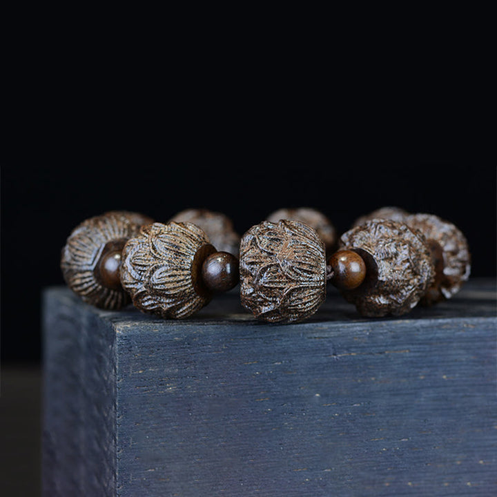 Buddha Stones Armband van ebbenhout met achttien arhats, lotus en draak. - image 7