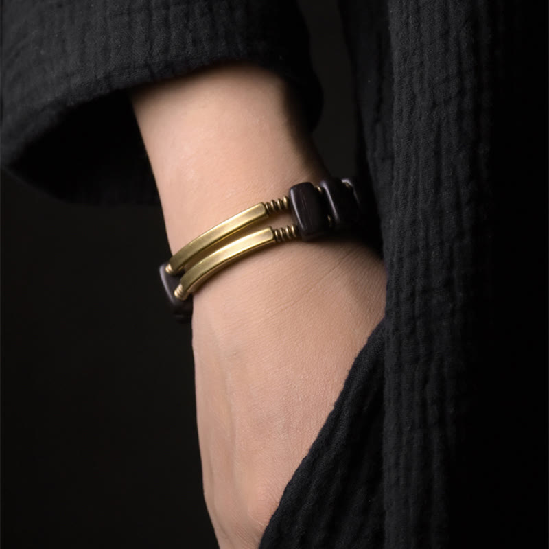Buddha Stones Tibetaanse ebbenhouten Armband van messing en koper met dubbele laag. - image 2