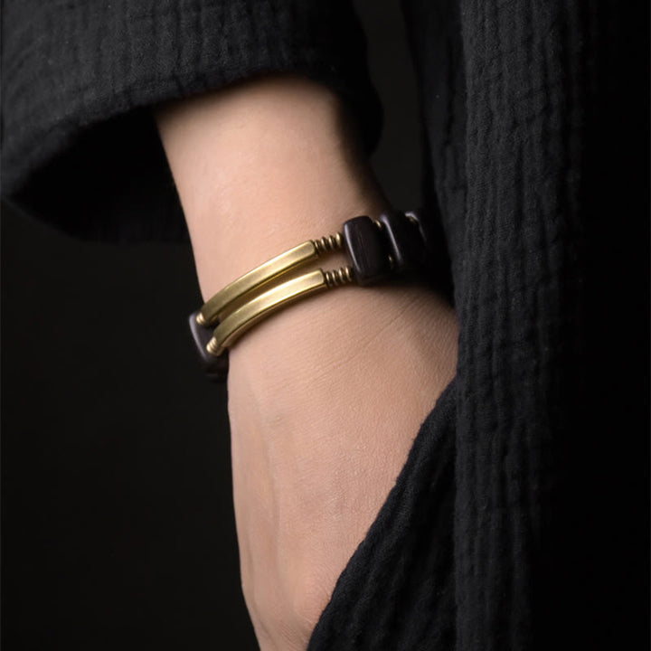 Buddha Stones Tibetaanse ebbenhouten Armband van messing en koper met dubbele laag. - image 2