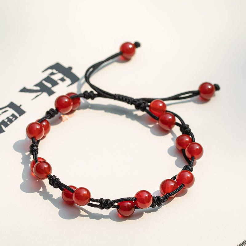 Buddha Stones Rode agaat, mosagaat, cinnaber, kalmerende Armband - Rode agaat &amp; zwarte koord - image 12