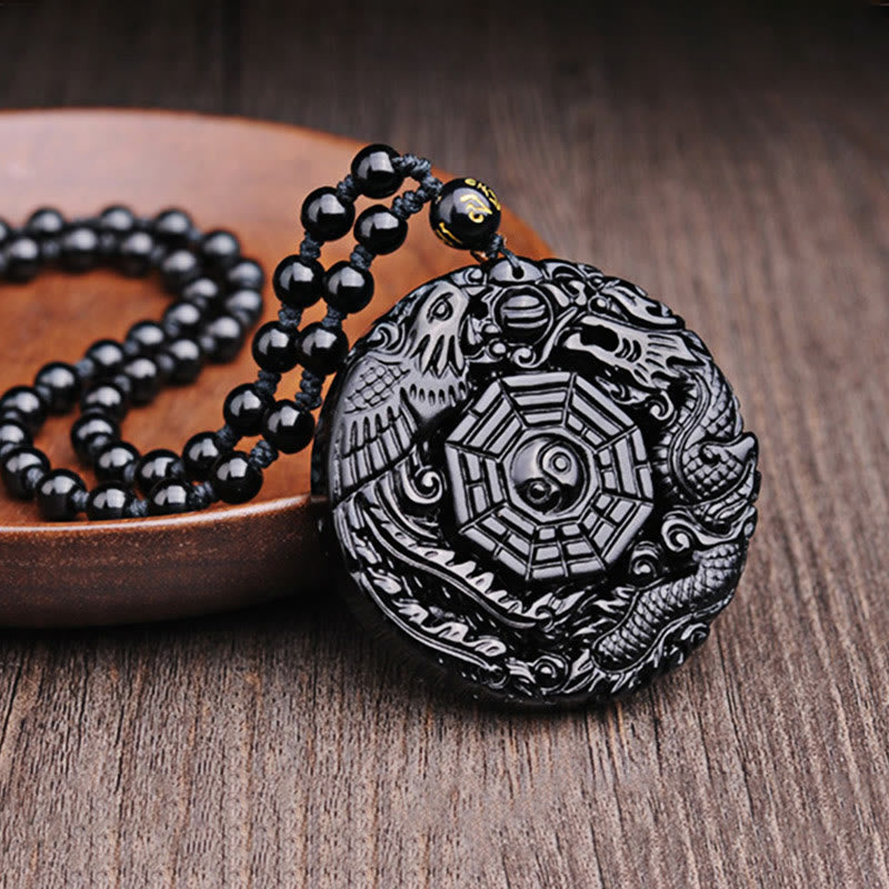 Buddha Stones Bagua Draak Feniks Obsidiaan Vervulling Hanger Ketting - image 7