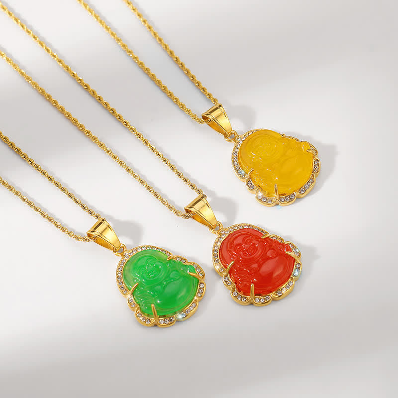 Buddha Stones Ketting met lachende Boeddha van jade, 18 karaats verguld - image 11