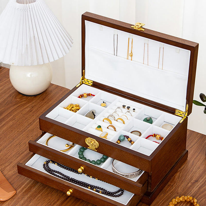 Buddha Stones Retro houten sieradendoos met drie lagen . - 31,5*19,5*14,5 cm - image 0