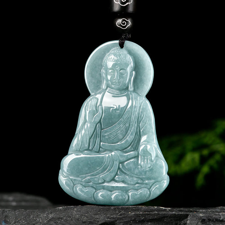 Buddha Stones Amitabha Boeddha Amulet van Natuurlijke Jade Lotus, symbool van mededogen, Ketting - image 1