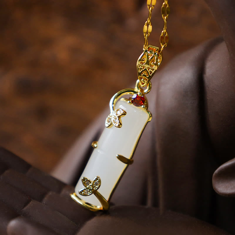 Buddha Stones Witte jade, cyaan jade, bamboe geluks- en Ketting - image 10