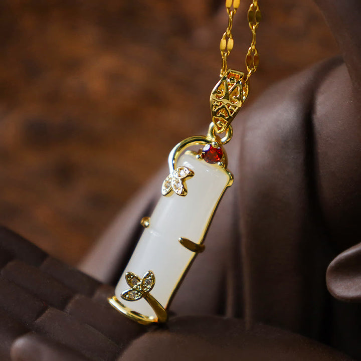Buddha Stones Witte jade, cyaan jade, bamboe geluks- en Ketting - image 10
