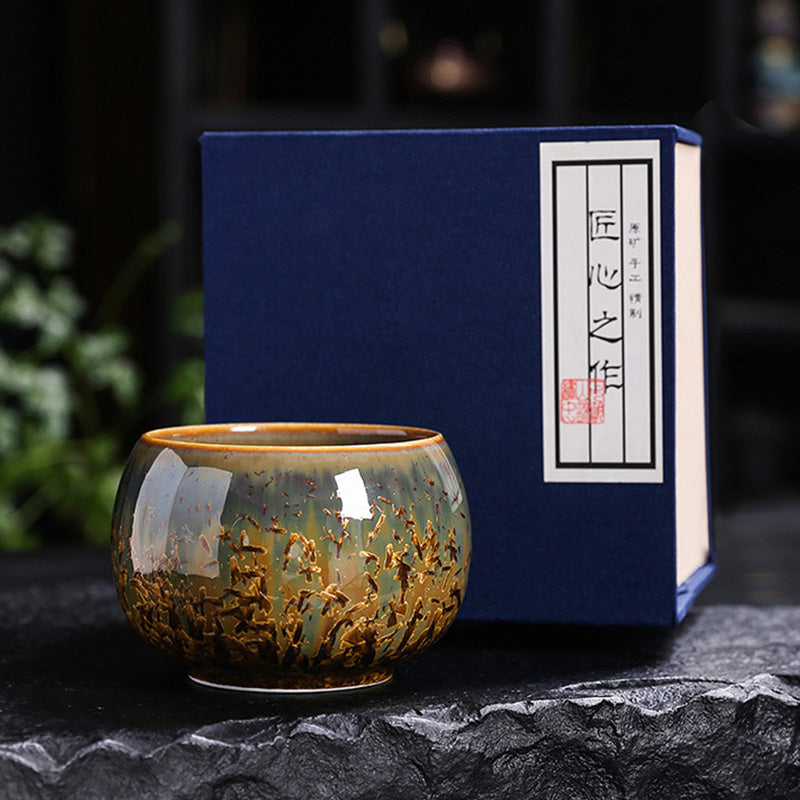Buddha Stones Kleurrijk bruin keramisch theekopje met Kung Fu Theekopje - 8,6 cm * 5,7 cm * 210 ml - Inclusief geschenkdoos - image 6
