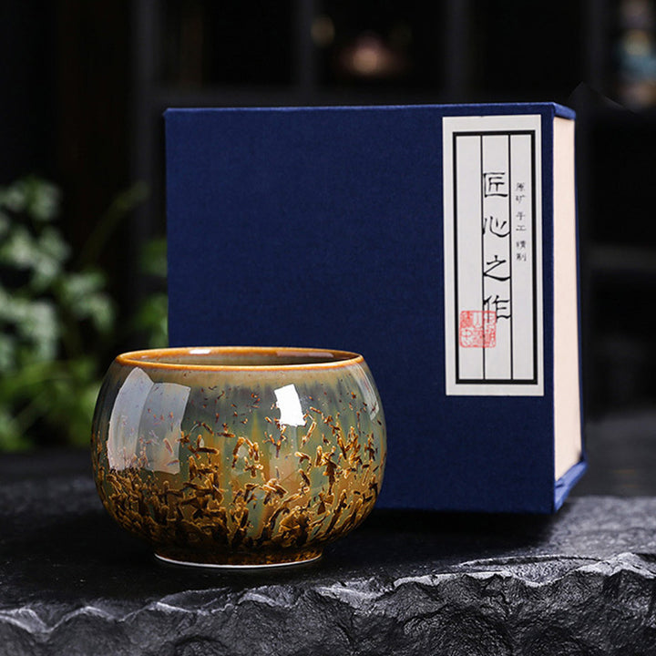 Buddha Stones Kleurrijk bruin keramisch theekopje met Kung Fu Theekopje - 8,6 cm * 5,7 cm * 210 ml - Inclusief geschenkdoos - image 6
