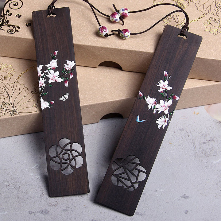 Buddha Stones Bladwijzers van ebbenhout met vlinder- en bloemmotief, inclusief geschenkdoos. - image 7