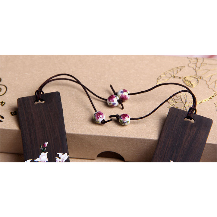 Buddha Stones Bladwijzers van ebbenhout met vlinder- en bloemmotief, inclusief geschenkdoos. - image 11