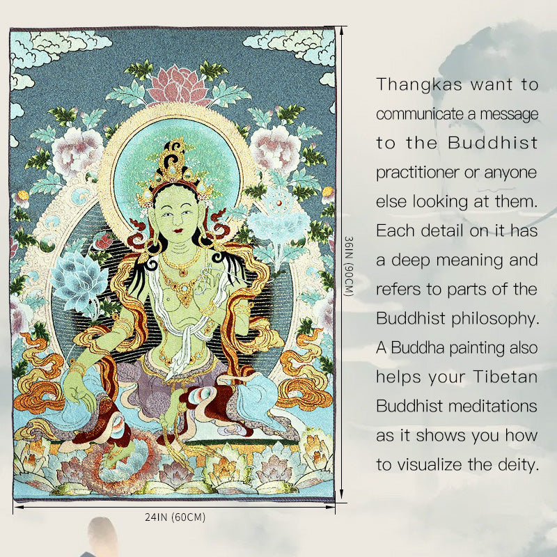 Buddha Stones Tibetaans borduurwerk, witte Tara Thangka Wandtapijt, wanddecoratie, meditatie voor thuis. - image 1