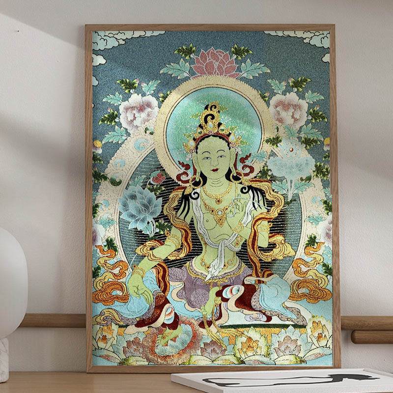 Buddha Stones Tibetaans borduurwerk, witte Tara Thangka Wandtapijt, wanddecoratie, meditatie voor thuis. - 24*36 inch (60*90 cm) - image 0