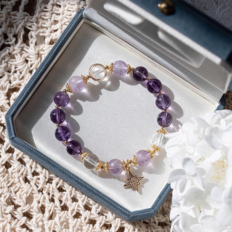 Buddha Stones Armband met bedeltje van natuurlijke amethist en innerlijke rustster - image 1