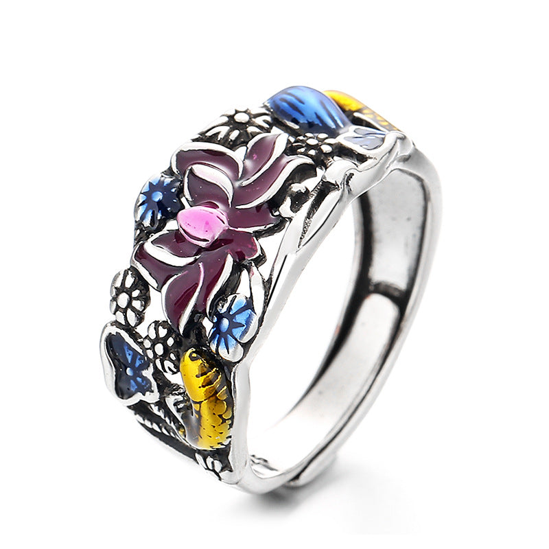 Buddha Stones Koi-vis Lotusbloemblad ontwerp Geluks- en Ring - Koi-vis (Geluk♥Voorspoed) - image 0