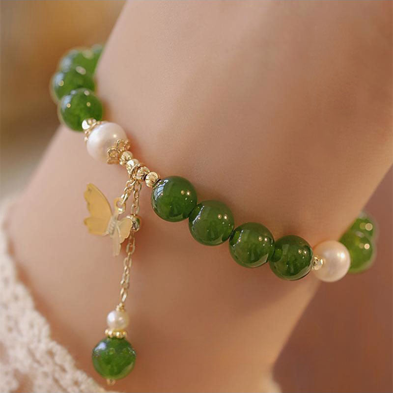 Buddha Stones Natuurlijke groene chalcedoon parel vlinder moed kracht Armband - Groene chalcedoon (Kracht♥Moed) (Polsomtrek 14-16 cm) - image 0