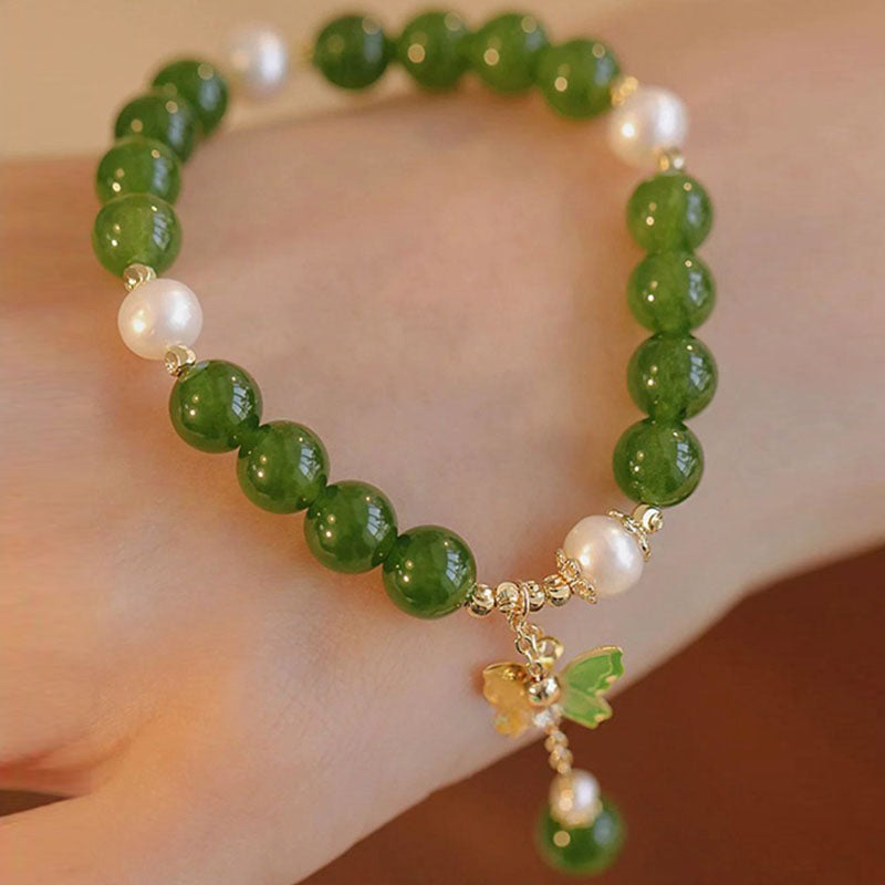 Buddha Stones Natuurlijke groene chalcedoon parel vlinder moed kracht Armband - image 2