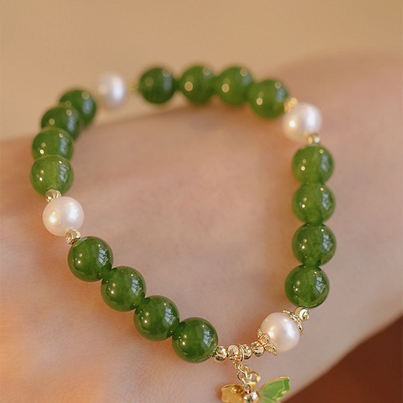 Buddha Stones Natuurlijke groene chalcedoon parel vlinder moed kracht Armband - image 1