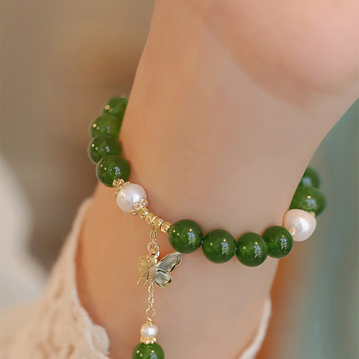 Buddha Stones Natuurlijke groene chalcedoon parel vlinder moed kracht Armband - image 4