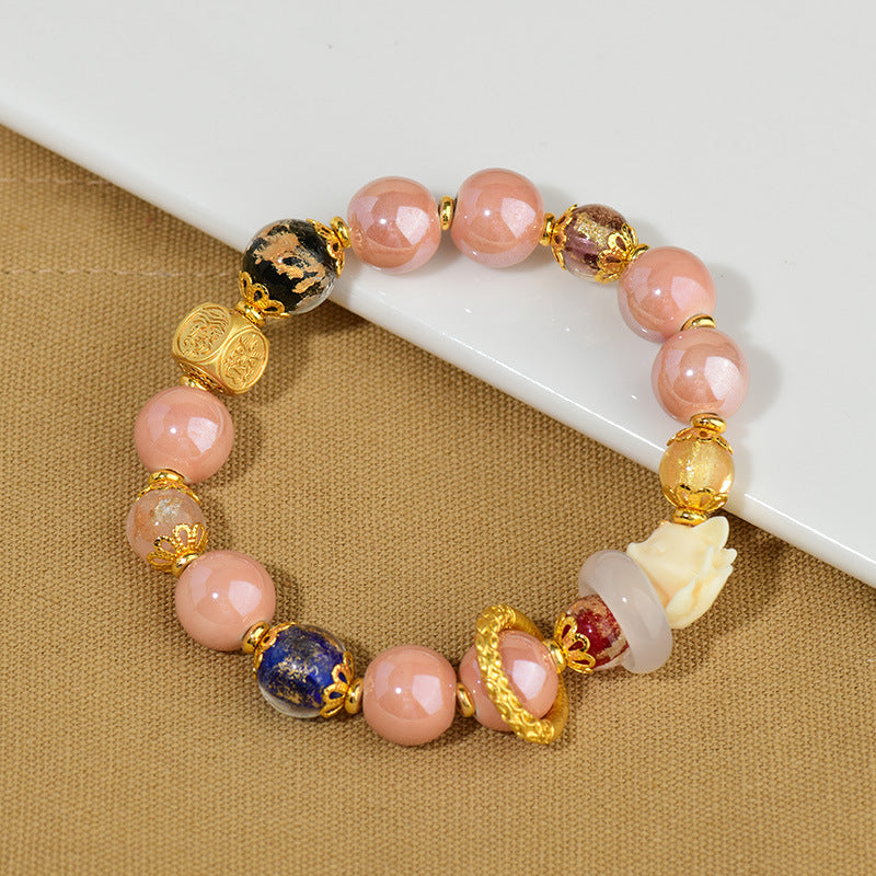 Buddha Stones Tibetaanse Wierook Liuli glazen kralen geluksbescherming Armband met negenstaartvos - 14-16 cm - image 0