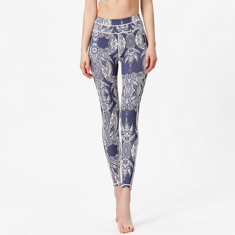 Buddha Stones Broek met bloemen- en bladerenprint, sportlegging, fitnesslegging, yogabroek voor dames - Lavendelwit - US8-10, UK/AU12-14, EU40-42 (XL) - image 0