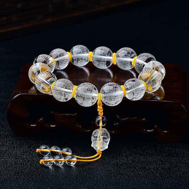 Buddha Stones Tibetaanse witte kristallen armband met half demon, half Boeddha hartsoetra en lotusmotief voor helende Armband - 16mm(Polsomtrek 14-16 cm) - Half Demon Half Buddha & Hartsoetra - image 0