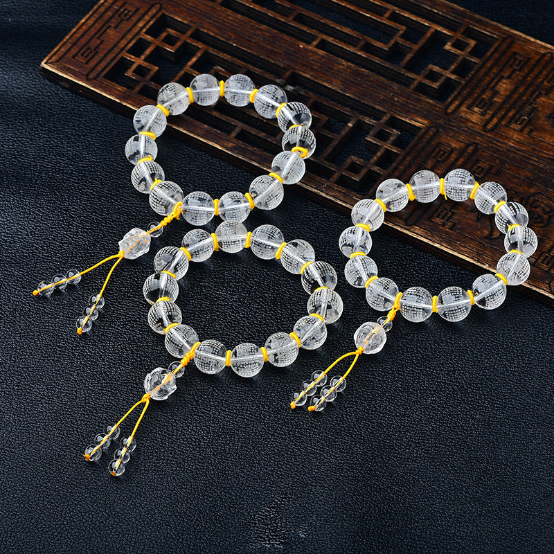 Buddha Stones Tibetaanse witte kristallen armband met half demon, half Boeddha hartsoetra en lotusmotief voor helende Armband - image 1