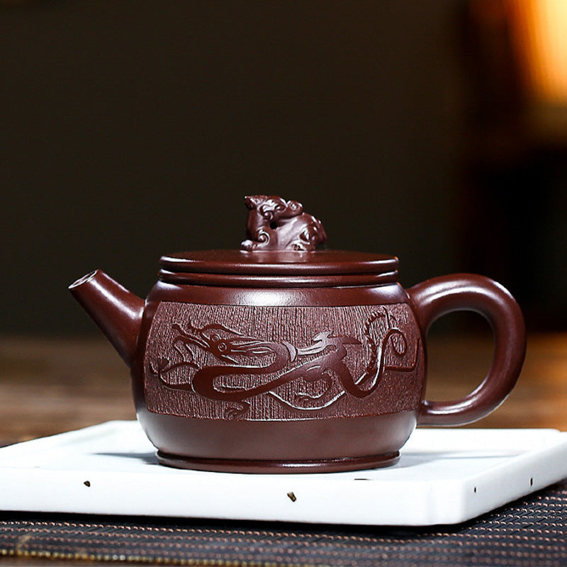 Buddha Stones Yixing handgemaakte theepot van bruine draak en paarse klei met Kung Fu-motief, 240 ml - 13,2 cm * 6,6 cm * 240 ml - image 0