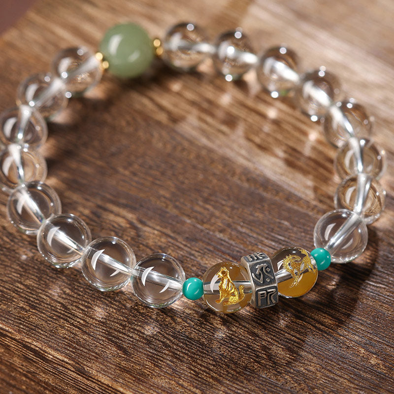 Buddha Stones 925 Sterling Zilveren Chinese Dierenriem Geboorte Boeddha Gelukbrengende Groepen Witte Kristal Hetian Jade Helende Armband - Gelukbrengende groepen voor het varken: Varken/Konijn/Geit - 10mm(Polsomtrek 14-16 cm) - image 0