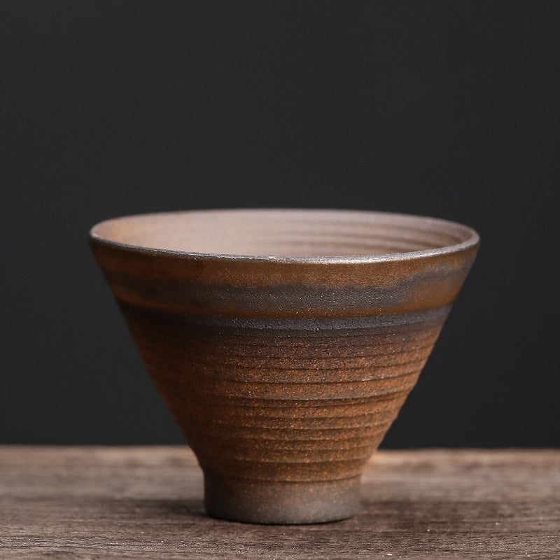 Buddha Stones Eenvoudig bruin gestreept keramisch theekopje met Kung Fu Theekopje . - Oude Japanse stijl 60 ml - image 23