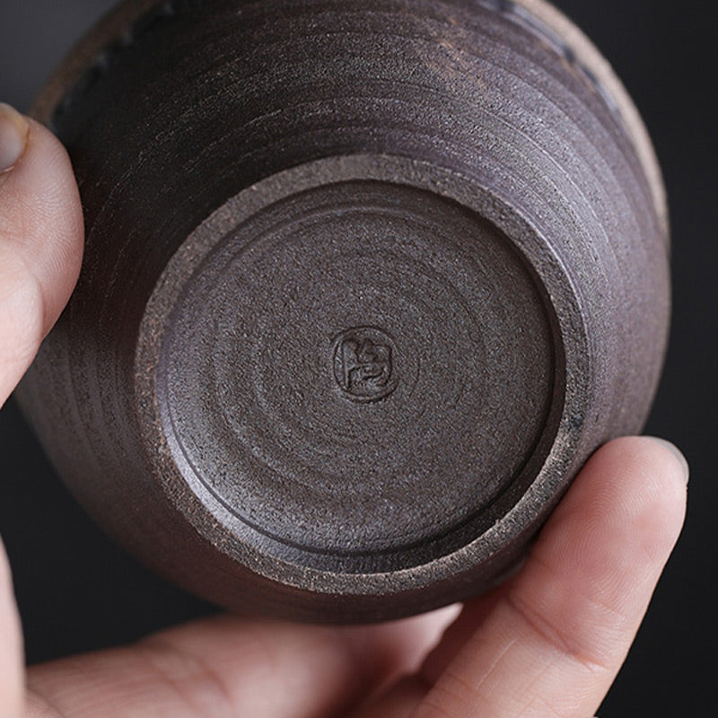 Buddha Stones Eenvoudig bruin gestreept keramisch theekopje met Kung Fu Theekopje . - image 10
