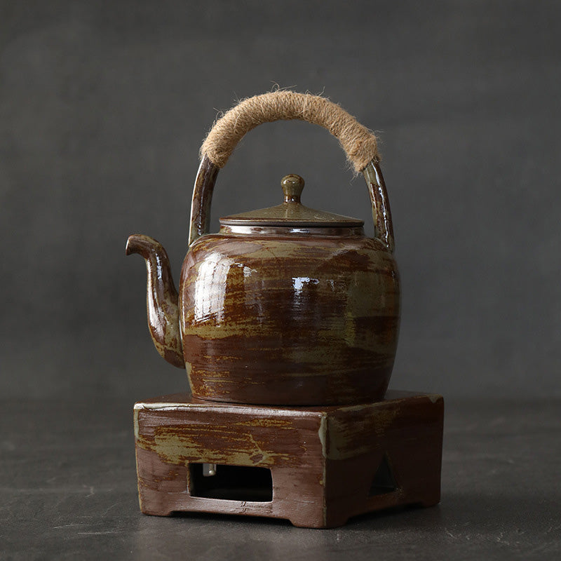 Buddha Stones Retro bruine Chinese Gongfu keramische theepot (Kung Fu) 700 ml met voet - Bruingroen 15,7 cm * 17,0 cm * 700 ml - image 1