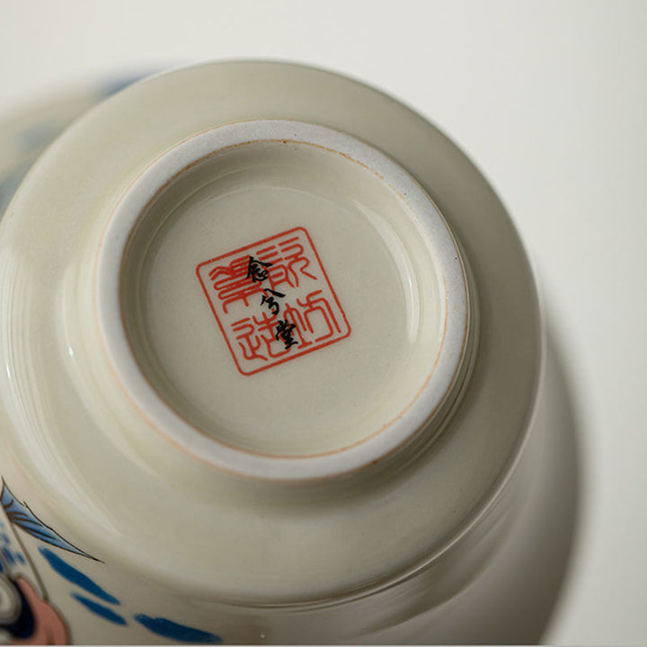 Buddha Stones Keramische Gaiwan Sancai Theekopje met deksel (koivis, arowana) - image 22