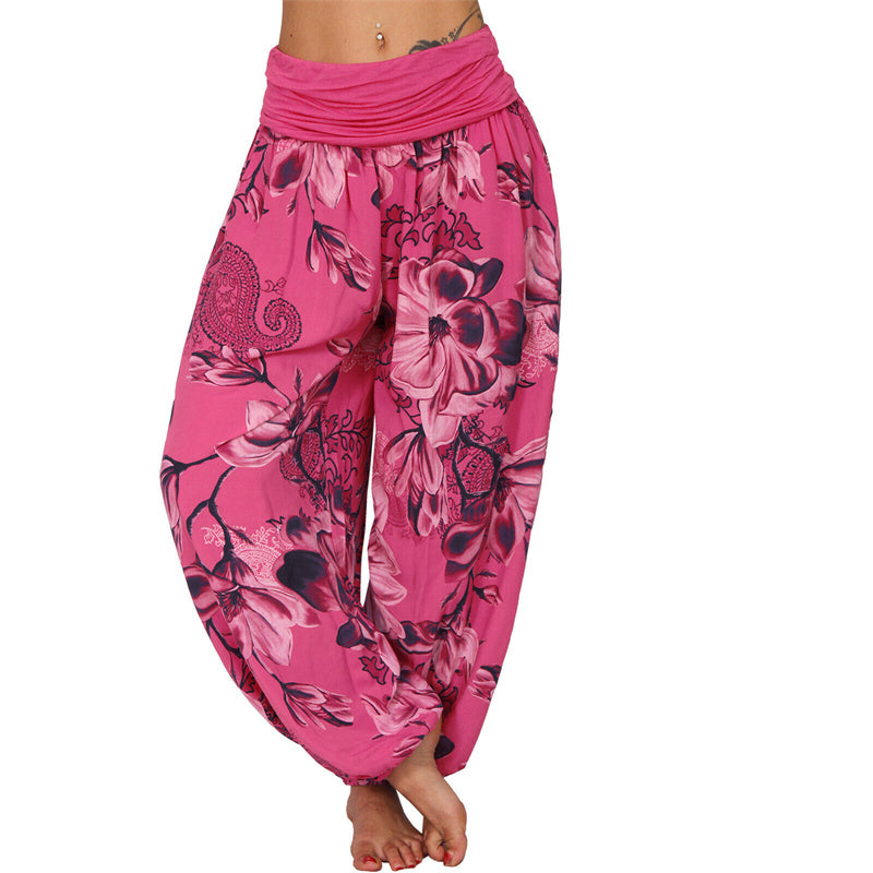 Buddha Stones Losse harembroek met bloemblaadjespatroon, dames yogabroek - Roze rood - US20, UK/AU24, EU52 (5XL) - image 0