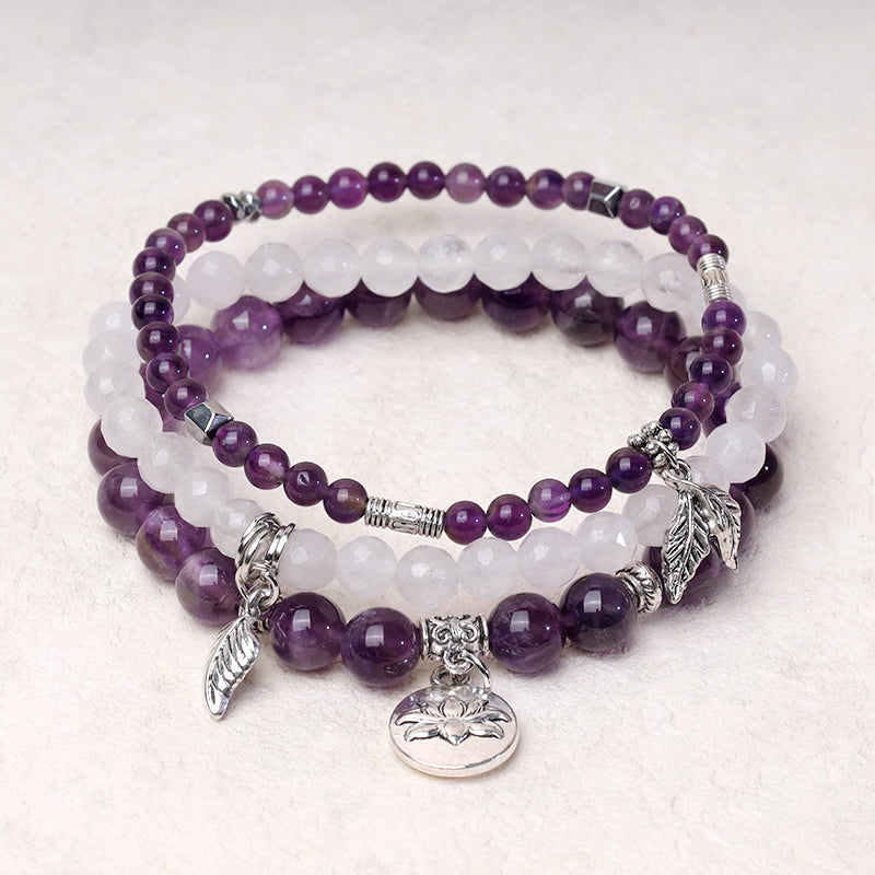 Buddha Stones 3-delige Armband met kralen van natuurlijke kwartskristallen en helende energie in de vorm van een lotusbloem - image 1