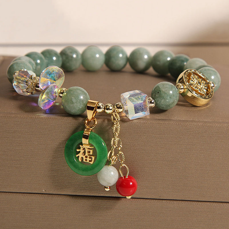 Buddha Stones Aardbeikwarts Jade Fu Karakter Bedeltje Helende Armband - Jade (Polsomtrek 14-16 cm) - image 6