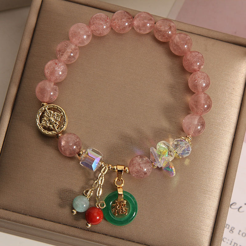 Buddha Stones Aardbeikwarts Jade Fu Karakter Bedeltje Helende Armband - image 1