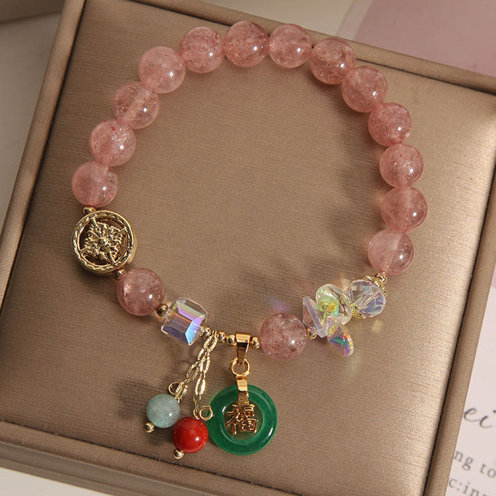 Buddha Stones Aardbeikwarts Jade Fu Karakter Bedeltje Helende Armband - image 1