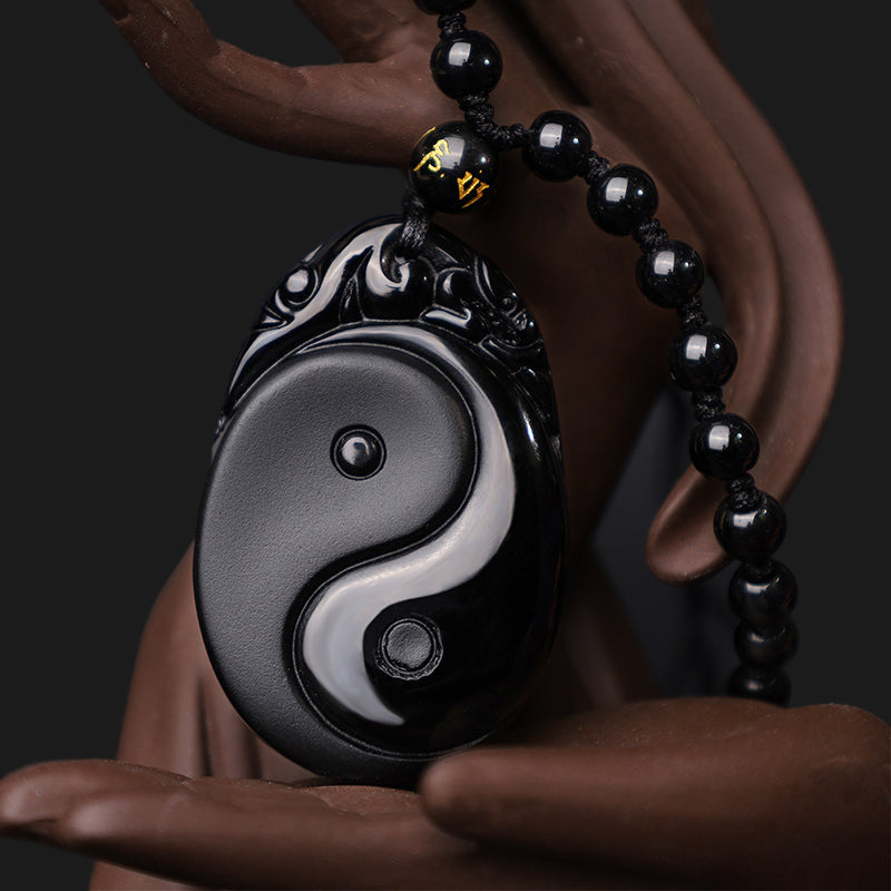 Buddha Stones Natuurlijke zwarte obsidiaan Yin Yang Vervulling Kracht Ketting - image 4