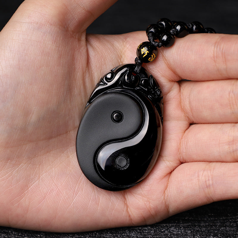 Buddha Stones Natuurlijke zwarte obsidiaan Yin Yang Vervulling Kracht Ketting - image 7