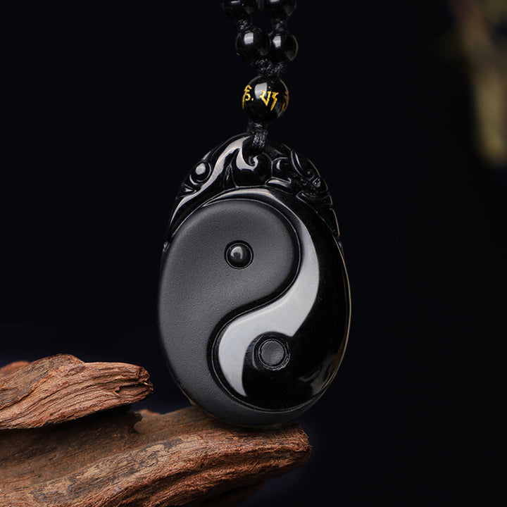 Buddha Stones Natuurlijke zwarte obsidiaan Yin Yang Vervulling Kracht Ketting - Zwarte Obsidiaan (Zuivering♥Transformatie) - image 0