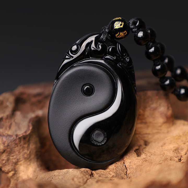 Buddha Stones Natuurlijke zwarte obsidiaan Yin Yang Vervulling Kracht Ketting - image 2