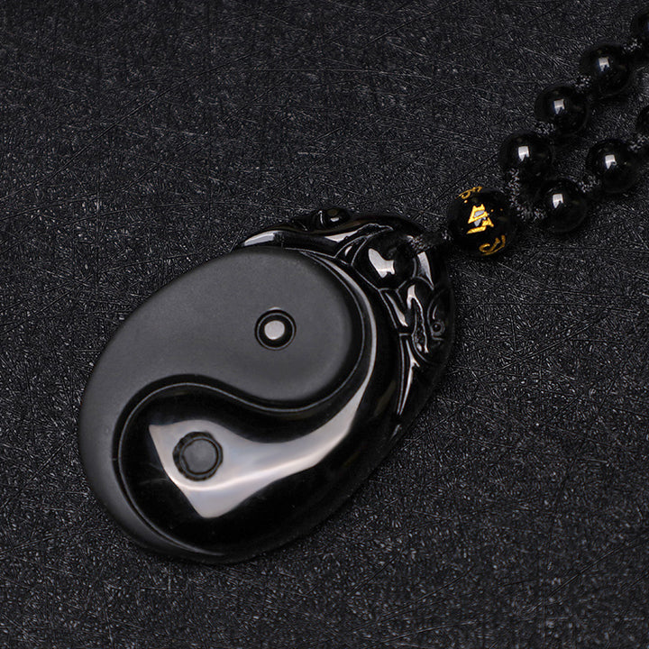 Buddha Stones Natuurlijke zwarte obsidiaan Yin Yang Vervulling Kracht Ketting - image 5