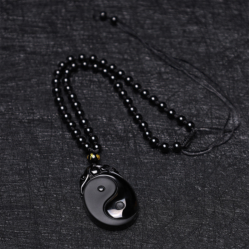 Buddha Stones Natuurlijke zwarte obsidiaan Yin Yang Vervulling Kracht Ketting - image 6