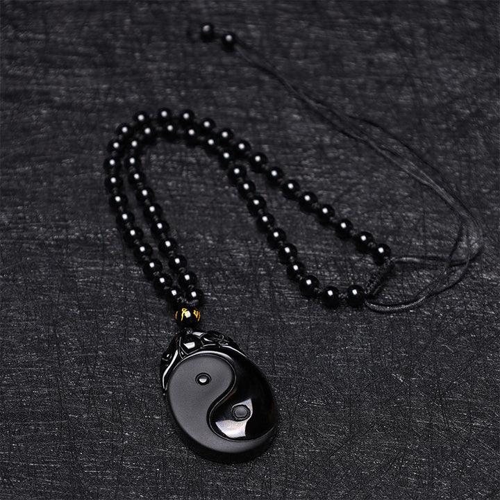 Buddha Stones Natuurlijke zwarte obsidiaan Yin Yang Vervulling Kracht Ketting - image 6