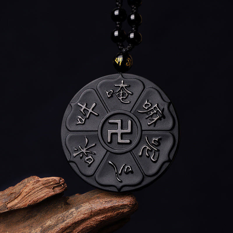 Buddha Stones Natuurlijke zwarte obsidiaan Tibetaanse Om Mani Padme Hum Boeddha Swastika Ketting - image 0