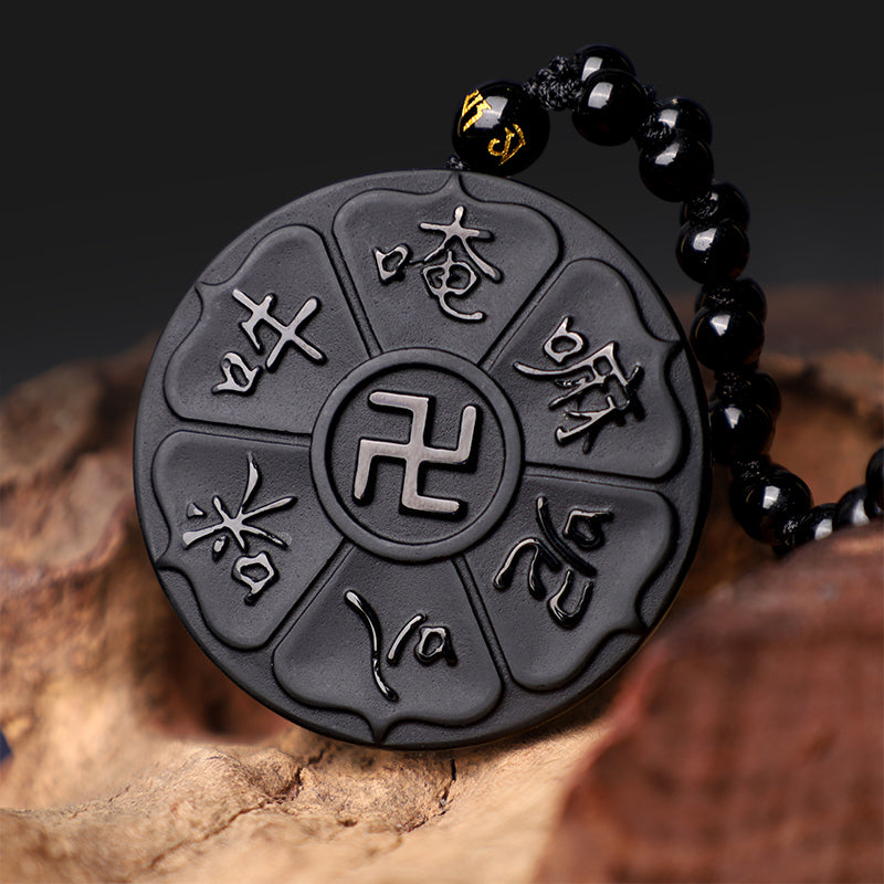 Buddha Stones Natuurlijke zwarte obsidiaan Tibetaanse Om Mani Padme Hum Boeddha Swastika Ketting - image 1